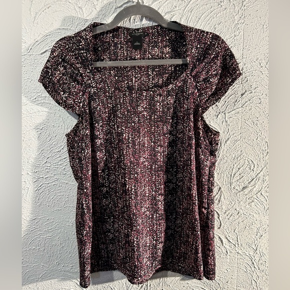 Ann Taylor Purple & Black Top with Vertical Ruching and Cap Sleeves Size 6 - Picture 1 of 4